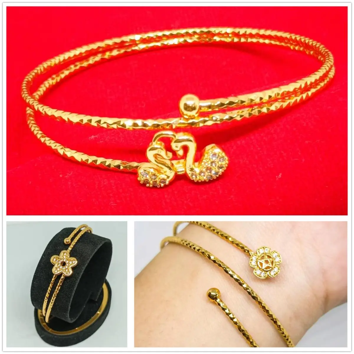 Perhiasan Gelang Tangan Bangle Motif Bunga Terbaru Lapis Emas 24k Gold