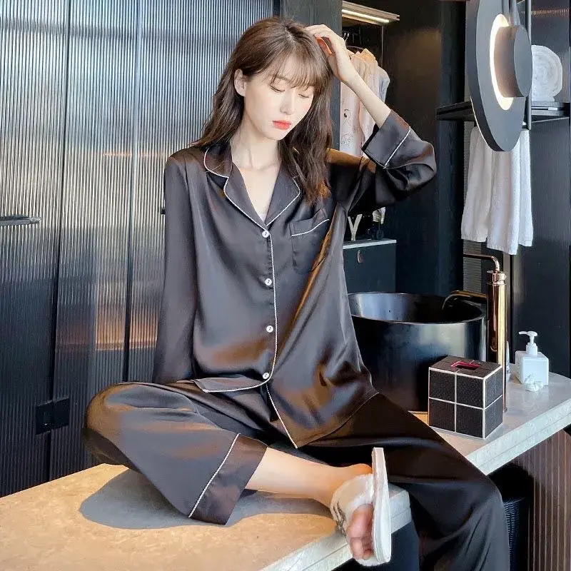 Bộ Đồ Ngủ Cho Nữ, Bộ Sưu Tập Mùa Xuân Và Mùa Thu, Quần Dài Tay, Chất Liệu Lụa Mỏng Băng, Kiểu Áo Cardigan, Bộ Đồ Mặc Nhà, Bộ Đồ Hai Mảnh Dễ Thương, Thích Hợp Cho Bé Gái Đầy Đặn, Năm 2024