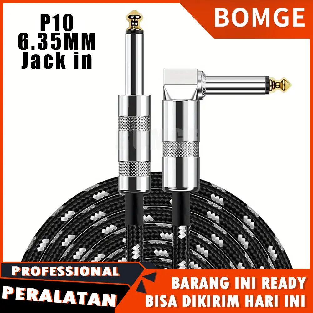 BOMGE 635AC 6.35 to 6.35 P10 Kabel Gitar Premium, Kabel Instrumen 1/4 Inci - Kabel Gitar Chord-AMP Bebas Noise dan Super Tahan Lama untuk Bass, Gitar Elektrik, Mandolin Elektrik, Sudut Siku-siku