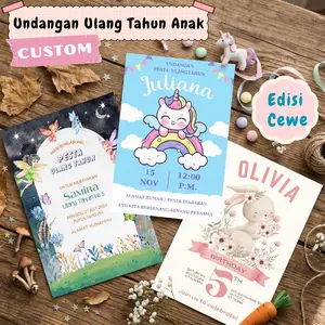 Undangan Ulang Tahun Anak Custom / Kartu Undangan Ultah Custom Glossy