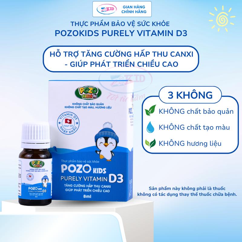 Vitamin D3 POZOKIDS - Thực phẩm bảo vệ sức khỏe POZOKIDs PURELY VITAMIN D3 - D3 Thuần Tinh Khiết 3 Không- Tăng Cường Hấp Thu Canxi - Giúp Phát Triển Chiều Cao Cho Bé Cho Trẻ - Lọ 8ml