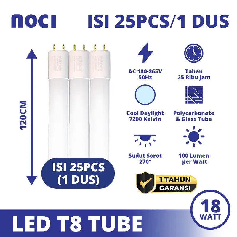 Noci Lampu TL LED Tube Light T8 9-30 Watt Cahaya Putih/Kuning Hemat Daya | QTY 1 = ARTINYA BELI 1 DUS ISI 25PCS