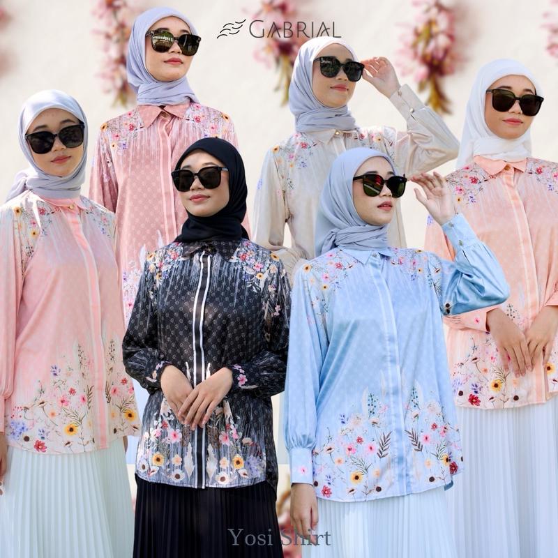 Gabrial YOSI SHIRT Atasan Wanita Exclusive Monogram Printed Limited Gabrial Hijab top Silk Silky Glow Kancing Cantik floral bloom series 1