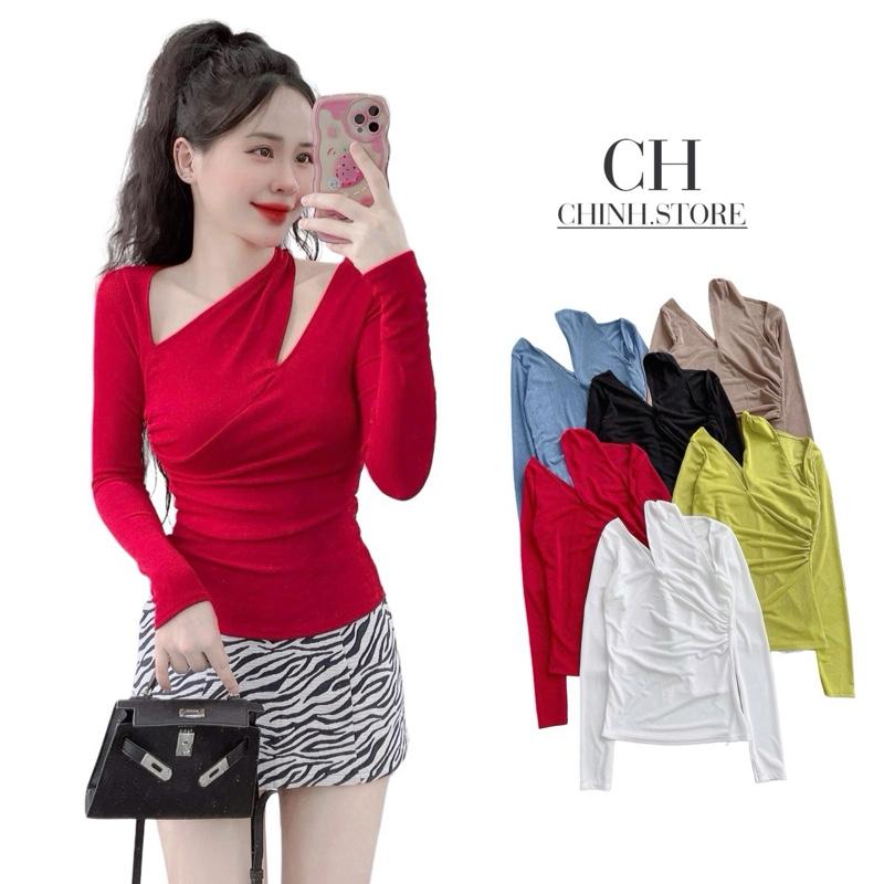 A74- Áo kiểu nữ xẻ vai tay dài thun nhũ phom ôm, áo hở vai, áo kiểu nữ đẹp, áo xinh, áo mặc tết cho nữ Women