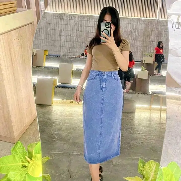 ROK JEANS A-LINE HIGHWAIST 7/8 WANITA // BASIC SKIRT DENIM 780 // ROK SPAN KOREAN STYLE Wanita Dewasa Simple Nyaman Panjang 2