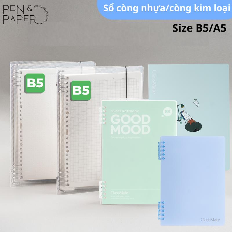  Sổ Còng ClassMate B5 A5 Bìa Nhựa In Hình Bìa Trắng Trong Suốt Kèm Giấy Refill 100gsm Làm Sổ Tay Sổ Ghi Chép Take Notes Bullet Journal 