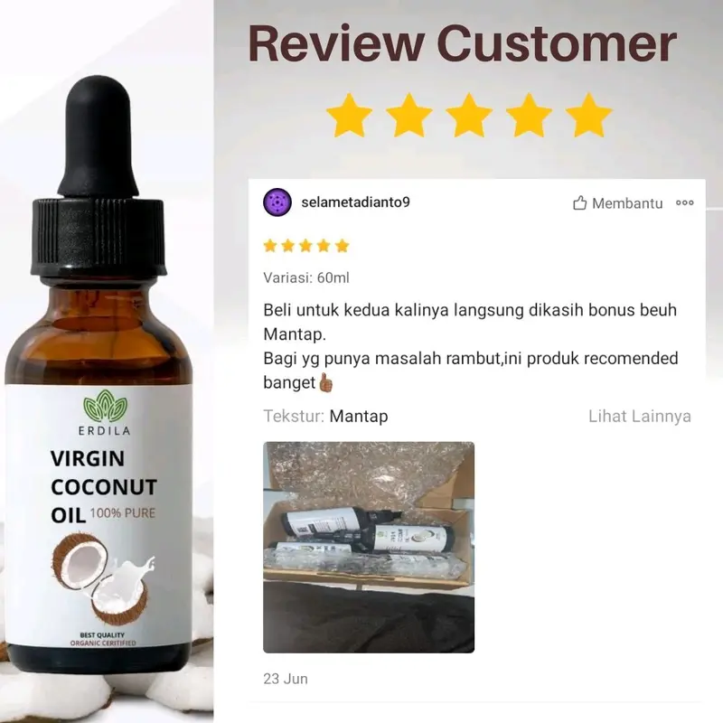 VCO Virgin Coconut Oil 100% PURE serum melebatkan & melembutkan/menghaluskan rambut Perawatan Kering Haircare 4