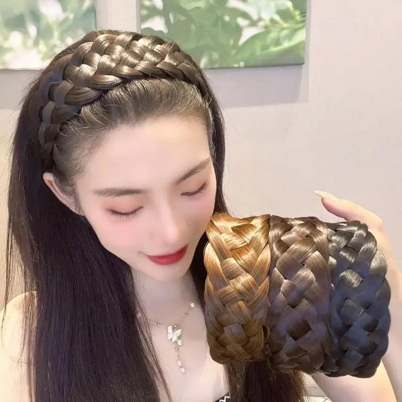 Băng Đô Bện Tóc Giả Rộng Vành, Hàng Mới Về, Bện Xương Cá, Băng Đô Tóc Giả Mở Rộng, Bện Rộng Dày, Băng Đô Xoắn 1