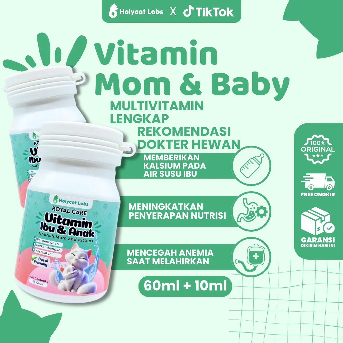 Holycatlabs Vitamin Kucing Hamil dan Menyusui Mom and Baby Care isi 25 Kapsul
