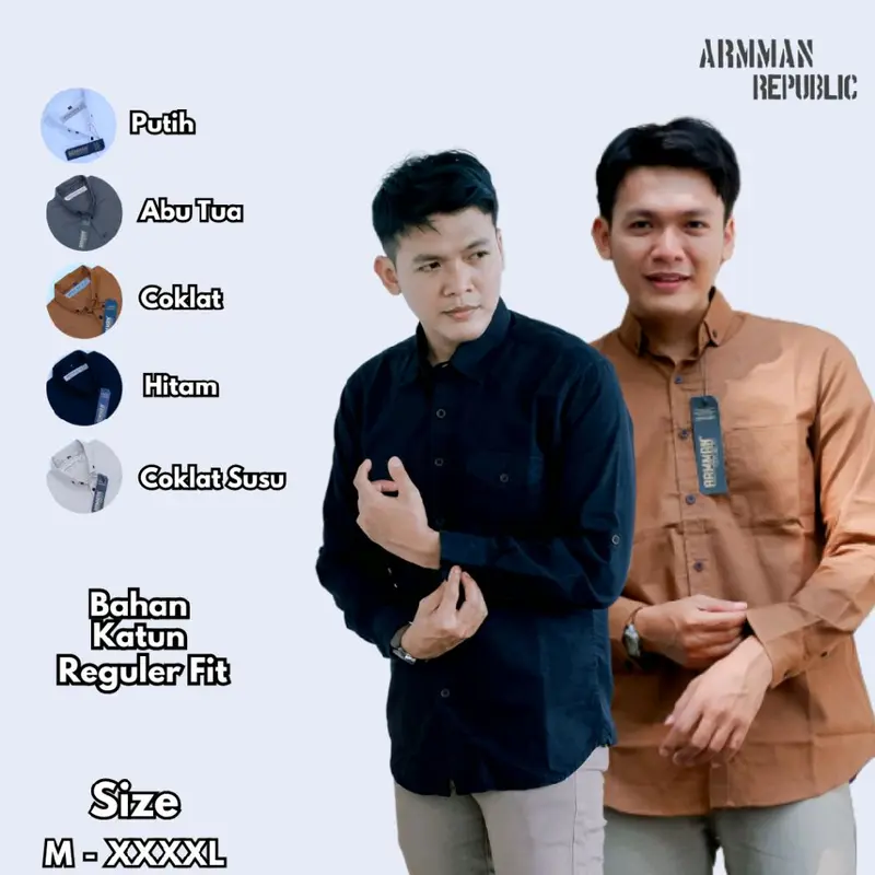 Kemeja Polos Lengan Panjang | Kemeja katun sigaret | Kemeja formal kasual | Atasan Pria | Kemeja koko | Reguler fit Dewasa High Casual 4