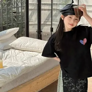 MMX STORE |T5141| Korea Kaus Musim Panas Anak-anak Lucu Kaus Katun Trendi Katun Cetak Kartun Longgar Kasual Leher Bulat Hitam dan Putih Lengan Pendek Anak-anak untuk Anak Laki-laki dan Perempuan 5