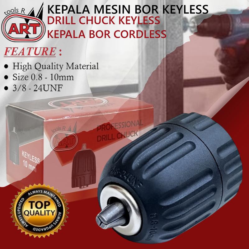 Kepala Bor 10mm 3/8" Keyless Drill Chuck Cordless Tanpa Kunci Kepala Mesin Bor Keyless Bor Baterai Cordless Kepala Bor Impact ART 1