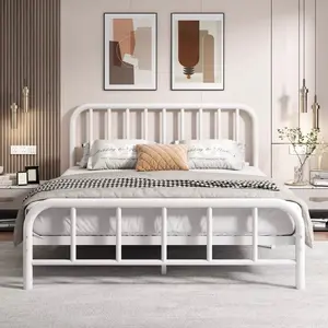 【Shipped from Indonesia】4/5/6 feet iron bed, round iron bed, can be used for at least 20 years, thick iron frame bed, 2 color options.Metal bed frame Iron frame bed Single/double/queen bed High load-bearing frame bed Simple iron bed