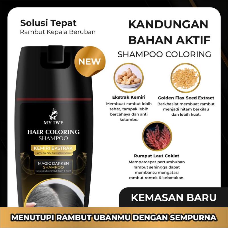 Shampoo Penghitam Rambut Putih Penghilang uban MY IWE HAIR Coloring Itam Black Myiwe Shampo Untuk Mewarnai Berkilau Penghilang Beruban Sampo Untuk Berwarna Hitam Ampuh Alami Permanen Pria Wanita Kakek Nenek Instant Cepat Menghitamkan 2