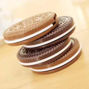 1Pc Chocolate Biscuit Round Folding MakeUp Mirror Set with Combs Kawai Outside Pocket Mirror for Women Small Cocoa Mirror Coffee