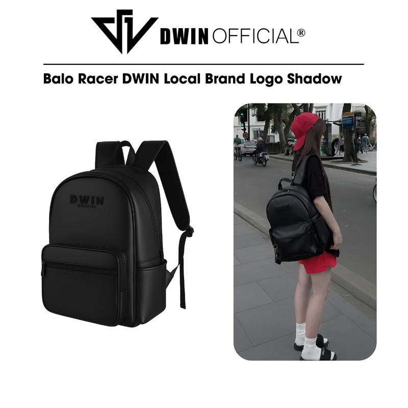Balo da nam nữ thêu logo Dwin cặp đi học thời trang hàn quốc basic Racer BL02A