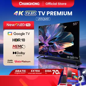 Changhong QLED TV 4K 55 inch Google Smart QLED PRO Digital TV Dolby Audio DBX-TV Google Play Netflix Youtube Bluetooth USB Google Assistant  (U55QM91) - HDR10 - Disney+Hotstar - WiFi- Android - LED - Remote Voice command - Promo Murah