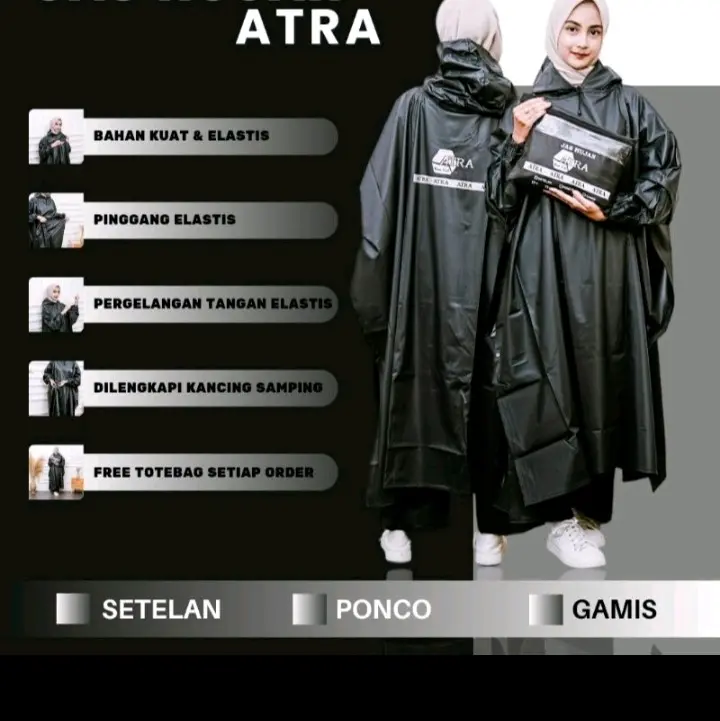 JAS HUJAN PONCO KELELAWAR+CELANA JUMBO ANTI REMBES BAHAN PVC 0,25 TEBAL LENTUR ELASTIS KUAT