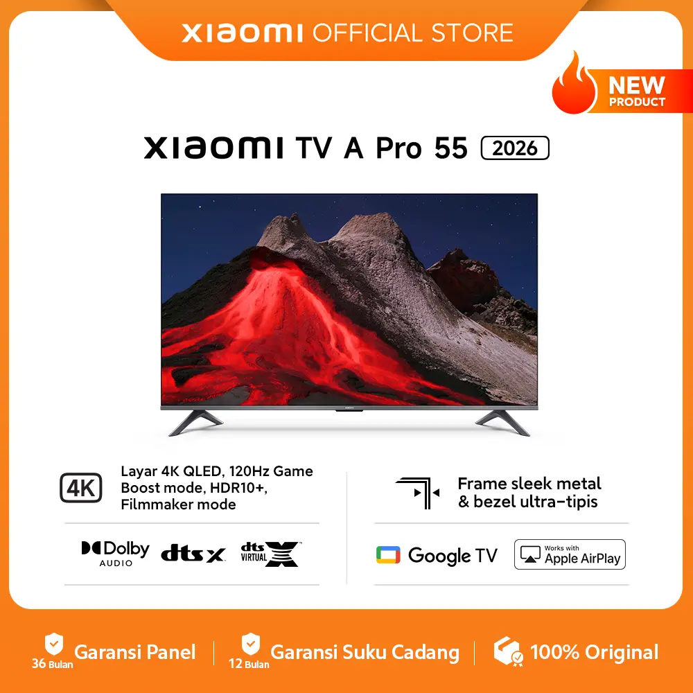 Xiaomi TV A Pro 55 2026 | Layar 4K QLED, 120 Hz Game Boost Mode, HDR10+, Filmmaker Mode | Frame sleek metal & bezel ultra tipis | Dolby Audio, dtsX, dts vrtual x | Google TV, Works with Apple Airplay [Official Store]