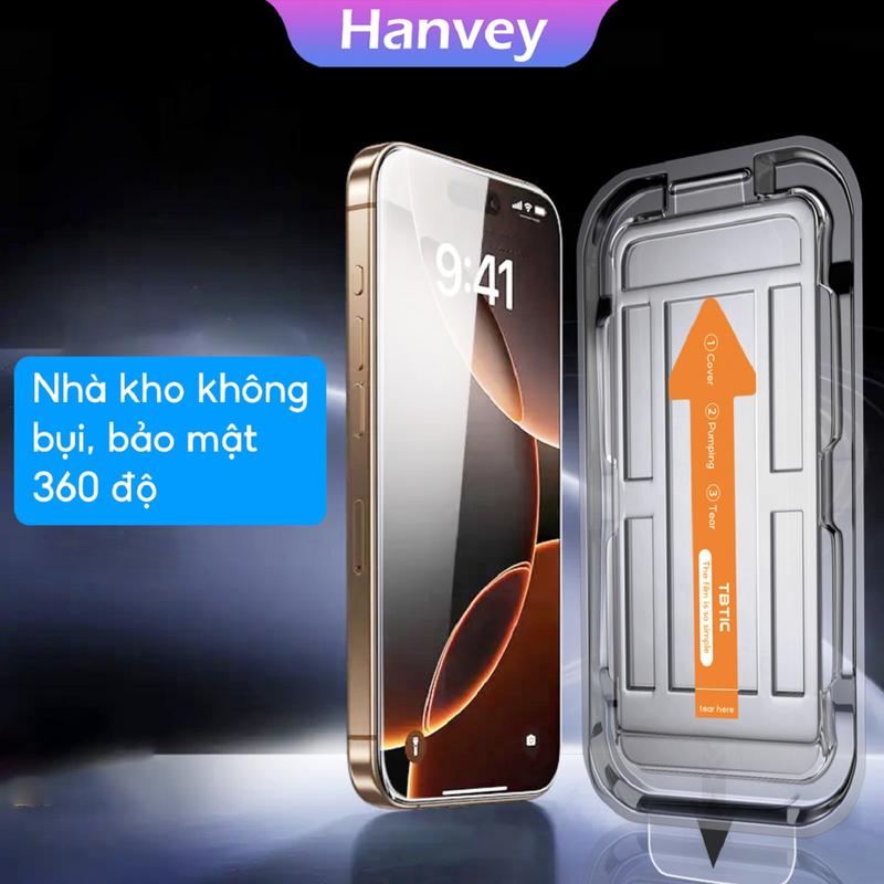 [Hanvey] Cho iPhone - Định vị tự động, Bộ loại bỏ bụi tự động, Bao phủ toàn màn hình, Màn hình bảo vệ quyền riêng tư 360 độ bằng kính cường lực, dành cho iPhone 16e, 15, 14, Plus, 13, 12, 11, ProMax, XR, X, XS, XSMAX - Màng bảo vệ mờ.