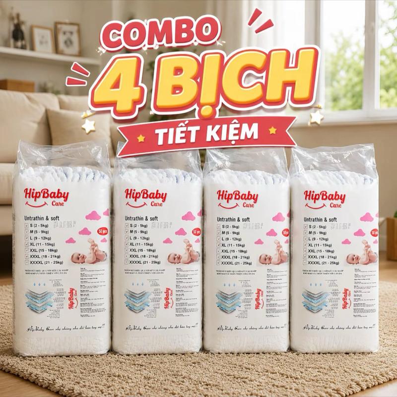 Hip Babycare - Combo 100m tã Dán đủ size mềm mỏng thấm hút tốt chống tràn thông…