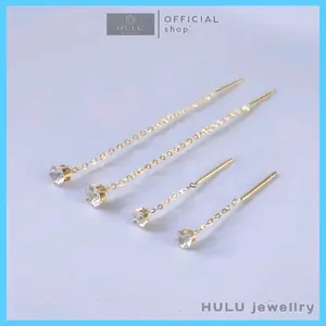 Anting Serut Juntai Permata Desain Earrings Titanium Rantai Emas 18k Wanita Anti Karat