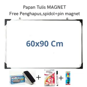 Papan Tulis Magnet 60x90 cm free spidol+ penghapus dan pin