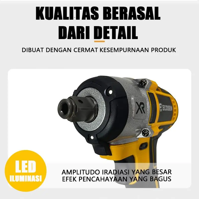 ECOSEN 199VF Mesin Impact Baterai Cordless Impact Wrench  Untuk Memudahkan Pemasangan Baut Pada Roda Motor bor impact set lengkap 3