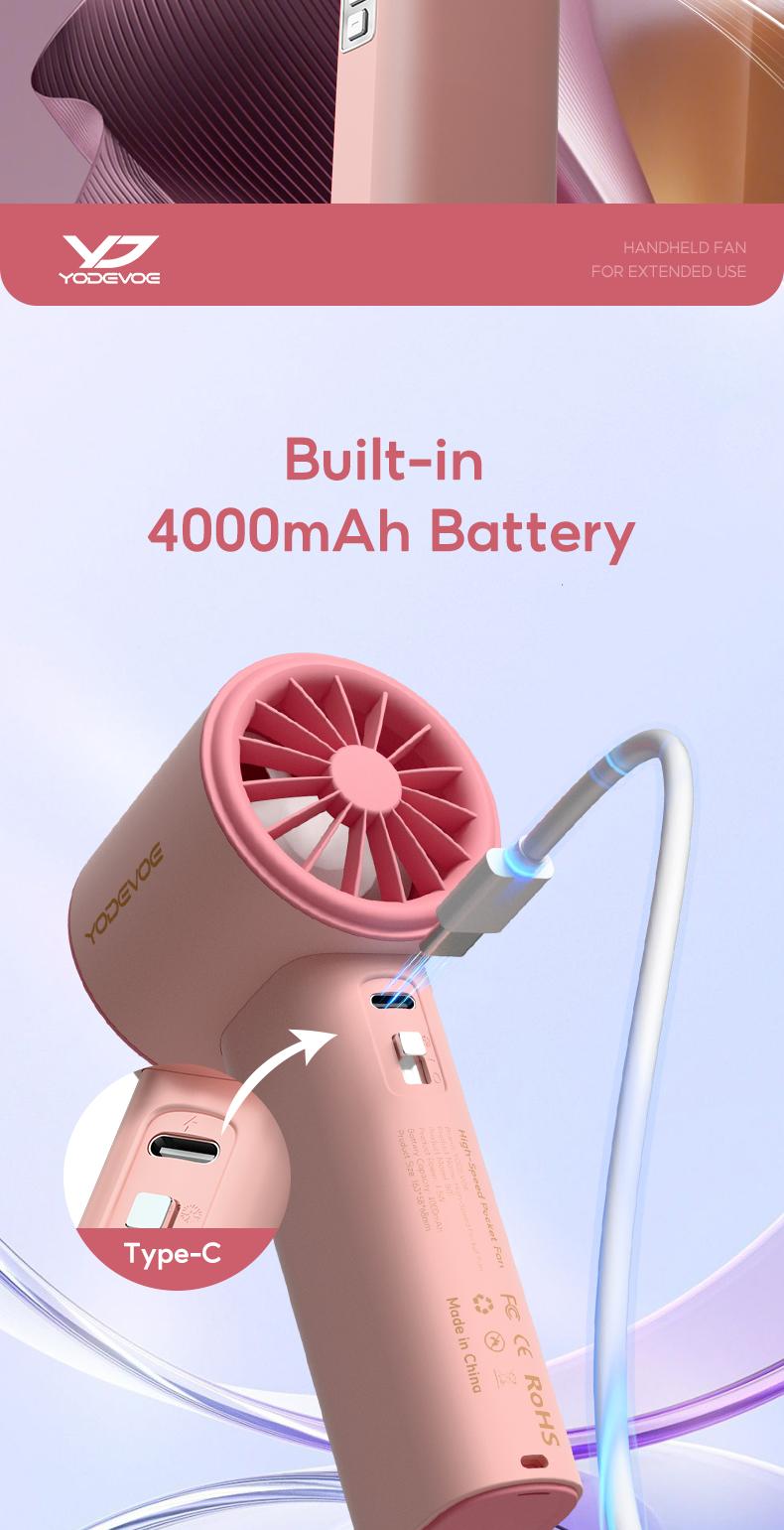 Yodevoe B02 High-Speed Fan Portable HandHeld Fan Semi Conductor Icy Cool Air Mini kipas Strong Wind 100 Gear Wind Speed kipas angin Digital Display Adjustable Turbo kipas