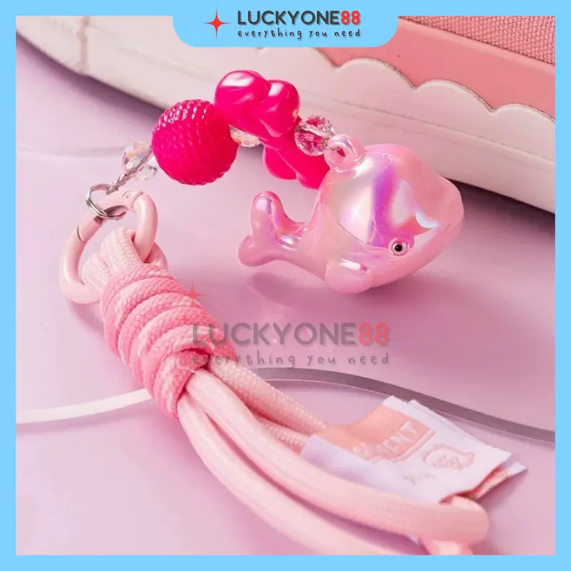 Gantungan kunci tali kain kepang paus kecil lucu warna-warni akrilik Tas Whale Resin Clay Bag Charm 4