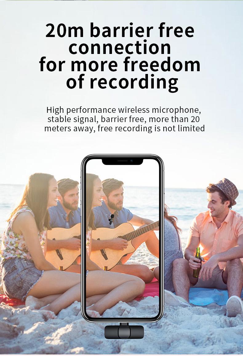 Product Introduction of Wireless lavalier microphone Type-C K20 lapel/collar clip microphone Wireless mobile receiver USB-C charging, plug-in rechargeable, compact and portable, intelligent noise reduction, for: smartphone, audio, wireless live broadcast, Vlog recording video 25