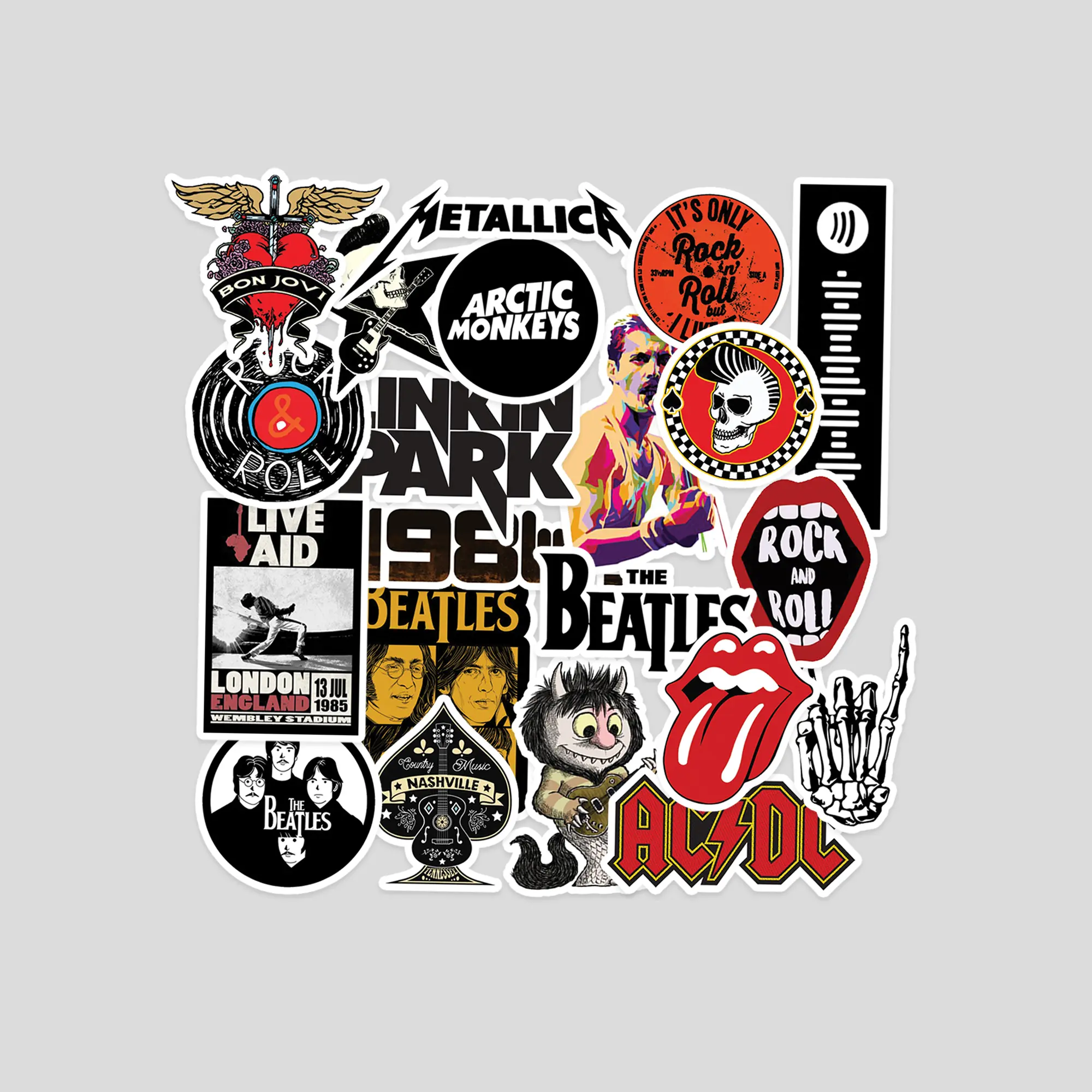 20pcs Rock n Roll Stiker Band| Stiker Helm Stiker Laptop Stiker HP Stiker Motor