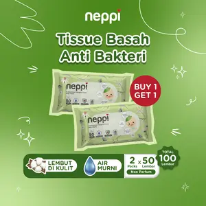 Neppi Antibacterial Changing Diaper Wipes Non-Parfum (Tisu Basah Bayi) - 50s (Buy 1 Get 1 Free) Aloe Tissue Basah