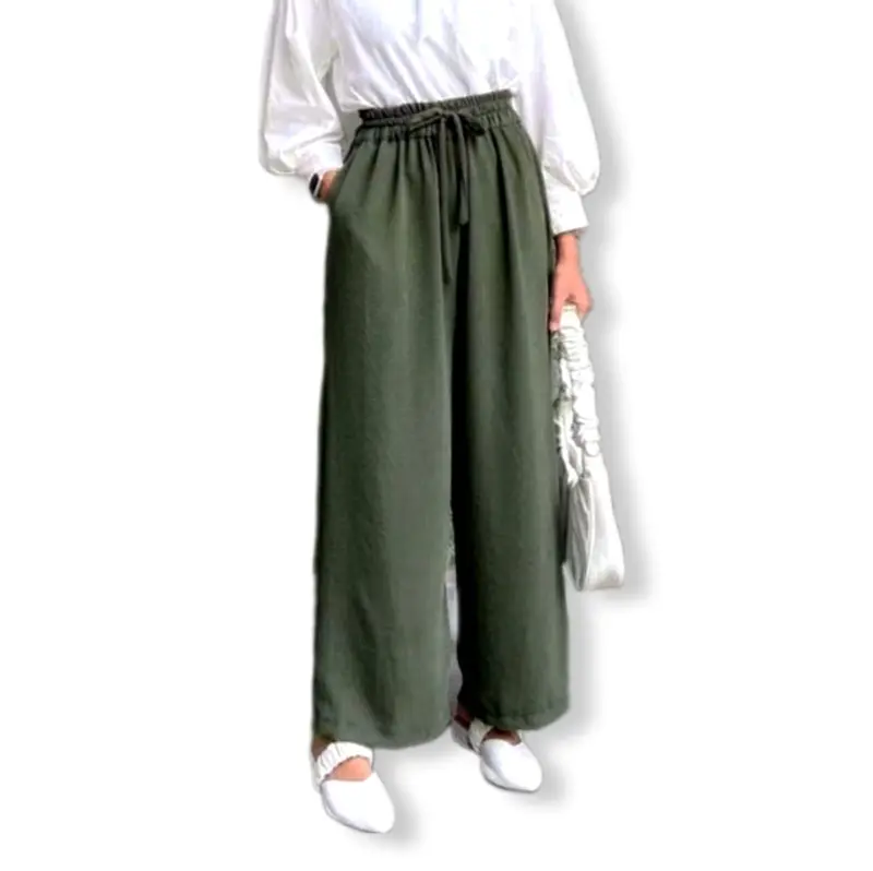 celana kulot wanita cringkle airflow terbaru-celana kulot cringkle panjang size M L XL Crinkle Serut Karet Nyaman 6