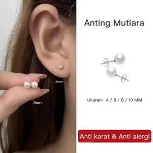 Anting mutiara  anting tusuk  anting stud anting pearl •giwang mutiara • ukuran 4mm 6mm 8mm 10mm Anting tusuk mutiara anti alergi anti karat