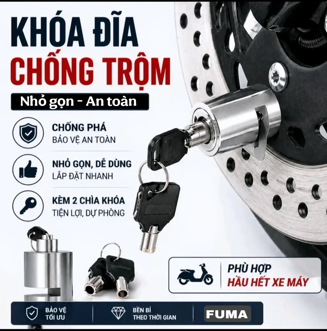 Ổ khóa phanh đĩa xe máy FUMA chống trộm thiết kế nguyên khối nhỏ gọn tiện lợi phụ kiện phụ tùng bền chắc