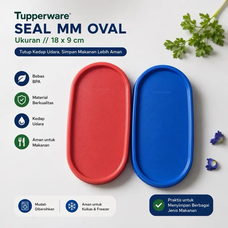 Tupperware seal tutup oval warna biru / merah