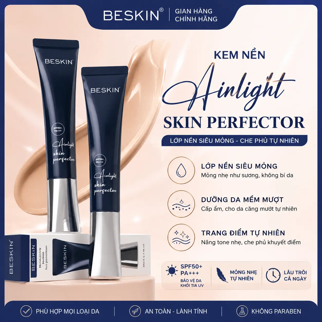 [ĐỘC QUYỀN] KEM NỀN TRANG ĐIỂM, DƯỠNG DA, CHỐNG NẮNG ĐA NĂNG "Ainlight Skin Perpector" - Dung tích: 20g - Thương hiệu: Beskin
