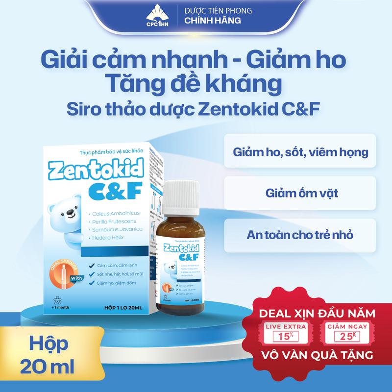 Siro cảm cúm Zentokid C&F – Siro Giải Cảm, Tăng Đề Kháng, Hỗ Trợ Giảm Ho, Sốt Nhẹ, Cảm Lạnh, Hắt Hơi Sổ Mũi Cho Bé (Hộp 1 lọ 20ml)