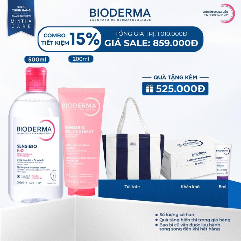 Combo Dung dịch tẩy trang Sensibio H2O 500ml và Gel rửa mặt Sensibio Gel Moussant 200ml