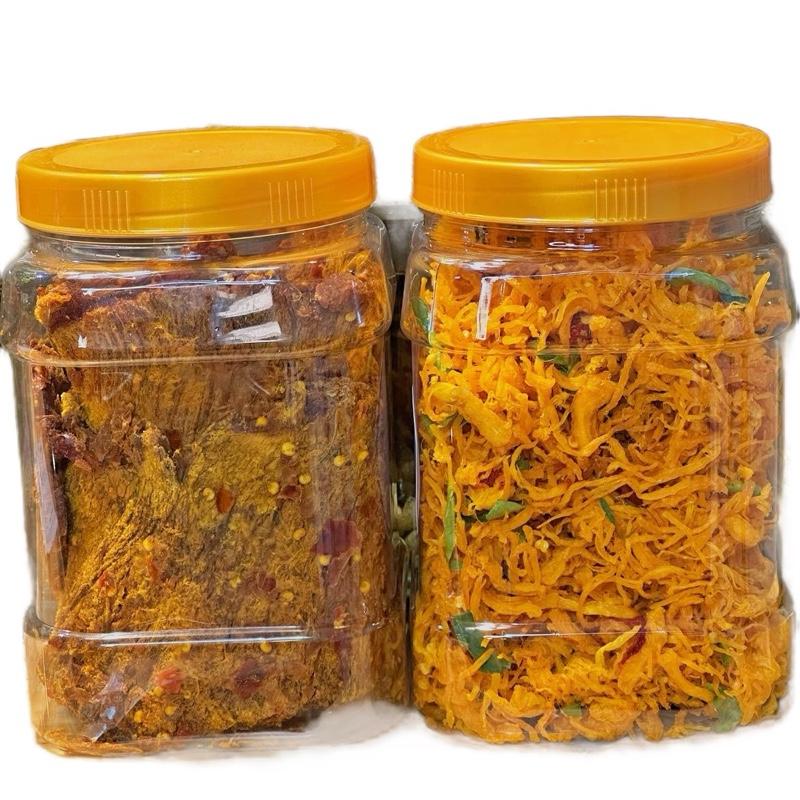 Combo 1KG 2 Hủ 500G Khô Bò Miếng 500G Khô Gà Lá Chanh Khô Gà Cháy Tỏi Chà Bông Xù Ăn Vặt Food Snack