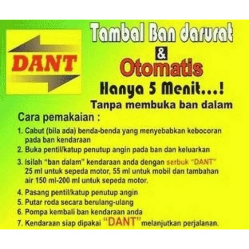 Tambal Ban Otomatis DANT- Serbuk Tambal Ban Tubles/Ban Biasa Car 3