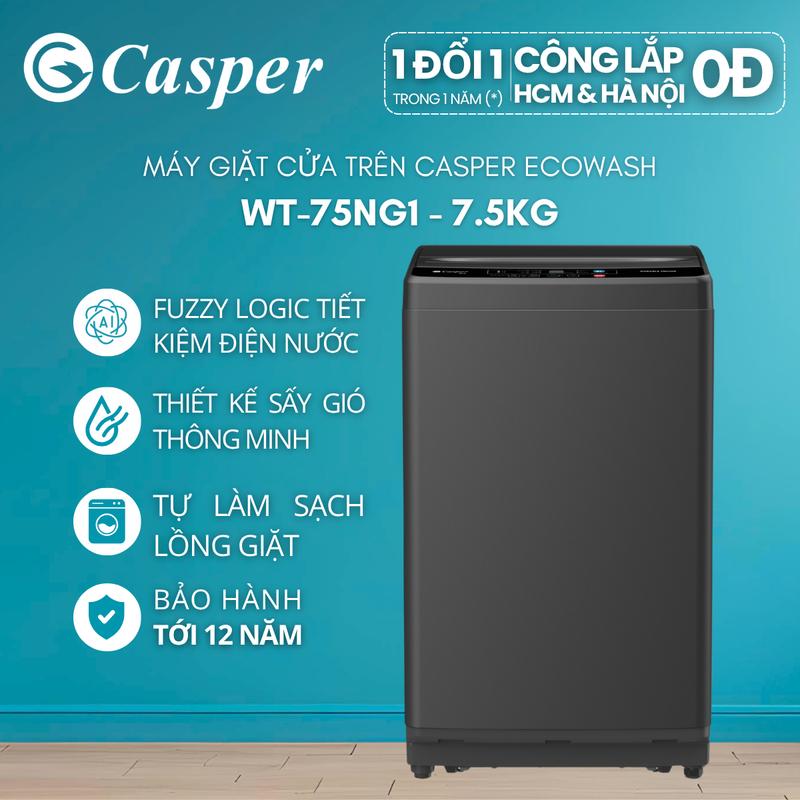 [Lắp đặt 0Đ HCM/HN] Máy giặt cửa trên Casper 7.5KG EcoWash WT-75NG1 - Chính hãng - Bảo hành 2 năm