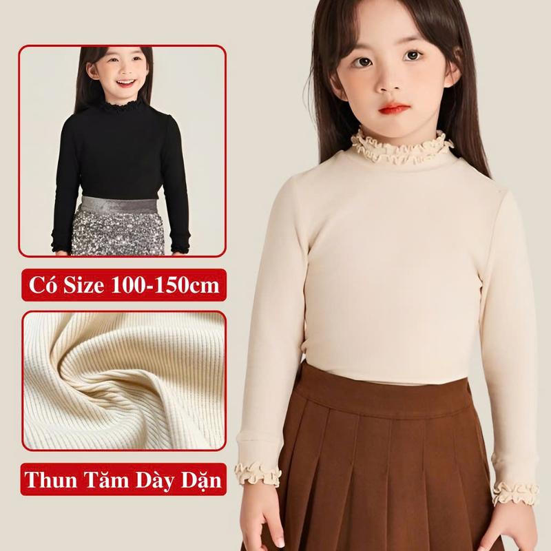  Áo thun dài tay cổ bèo cho bé gái kookoo Áo giữ nhiệt dài tay cổ viền trẻ em cho bé gái 