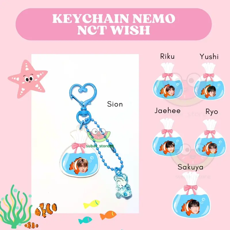 KEYCHAIN NEMO NCT WISH GANTUNGAN TAS HADIAH KADO LUCU IKAN PRINTILAN KPOP KONSER sion riku yushi jaehee ryo sakuya