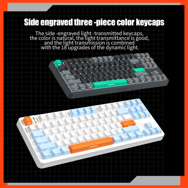 ZIFRIEND G87 Gaming Mechanical Keyboard 87 Keys Side Engraved Keycaps RGB Lighting Wired Hot Swap Noah Silver/Silent/Red/Brown Switch Keyboard 4