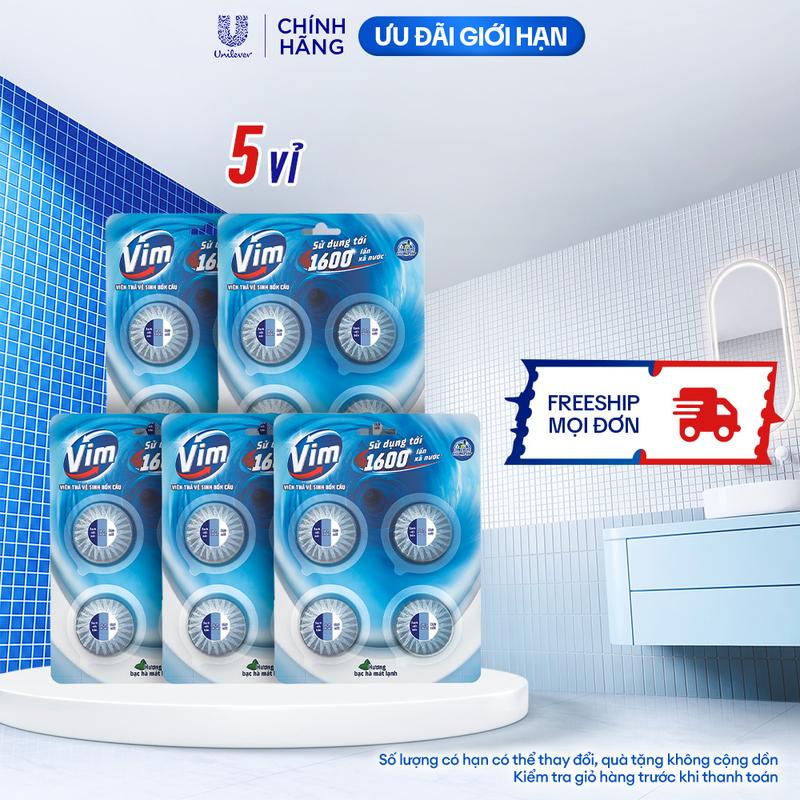 COMBO 5 VỈ Viên Thả Vệ Sinh Bồn Cầu Vim| Sạch Khuẩn, Sáng Bóng đến 1600 Lần Xả
