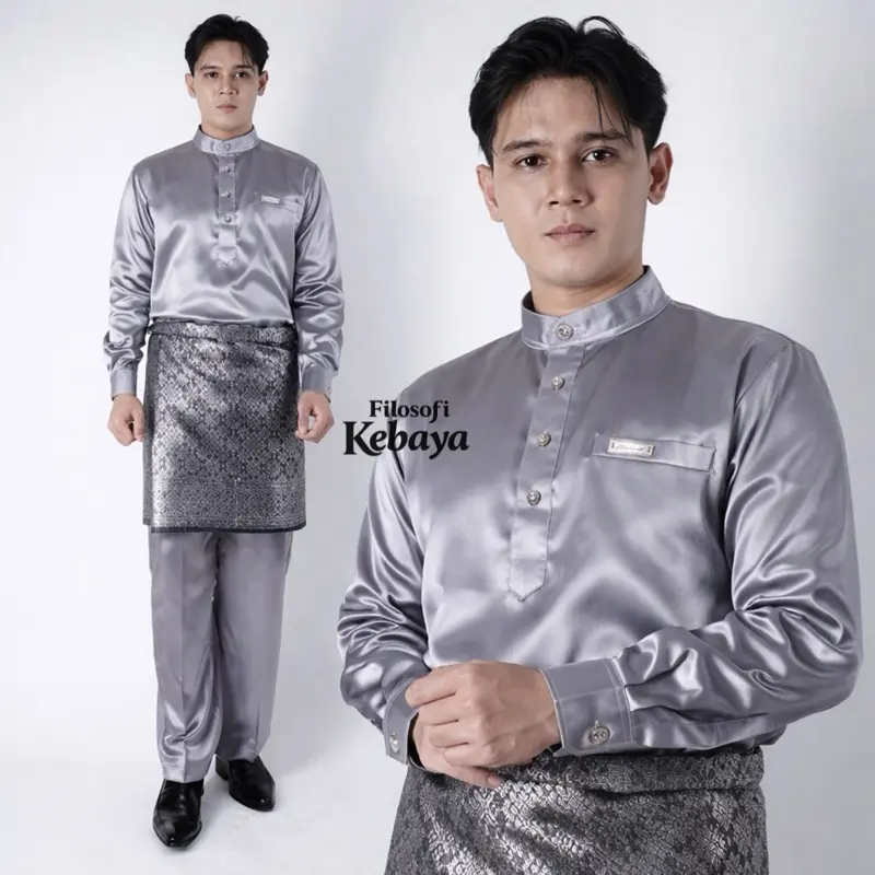 Baju Melayu Pria Set Songket Teluk Belenga Dewasa Baju Melayu Tangan Kancing Bahan Yamaha Silk Premium