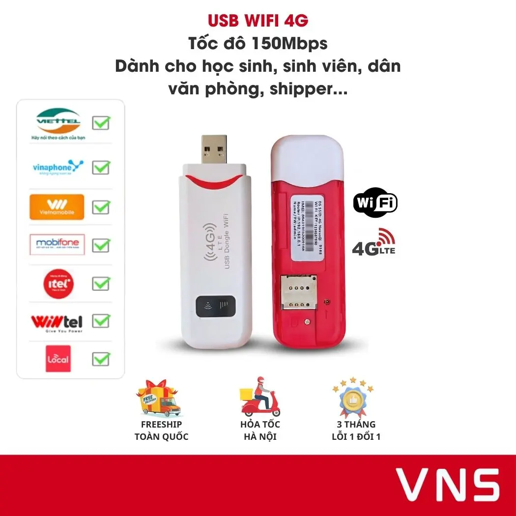[VNS] USB WiFi 4G LTE DONGLE Phát Wifi Từ Sim 4G, Cắm Sim Sử Dụng Luôn, Không Cần Cài Đặt
