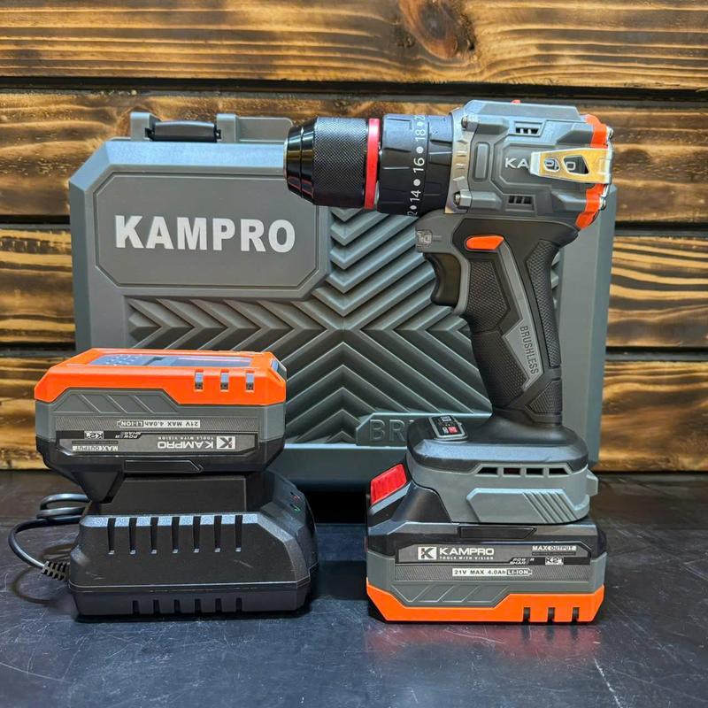Máy khoan Pin 3 Chức Năng KAMPRO Đàu Kẹp 13Li Động Cơ Không Chổi Than - 2 Pin 10cell- Lực Siết 55Nm